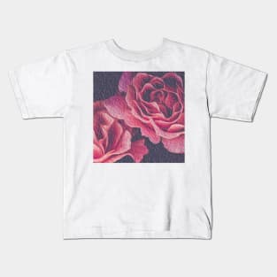 Pink Peony Flowers Dark Kids T-Shirt